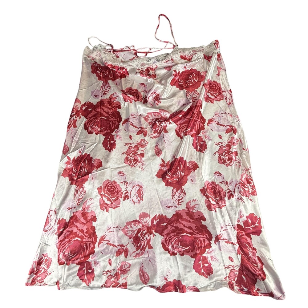 Amoureuse Gown Womens 4X Red Floral Satin Chemise Nightgown Adjustable Straps